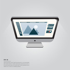 Vector image of computer with graphic design and lorem ipsum