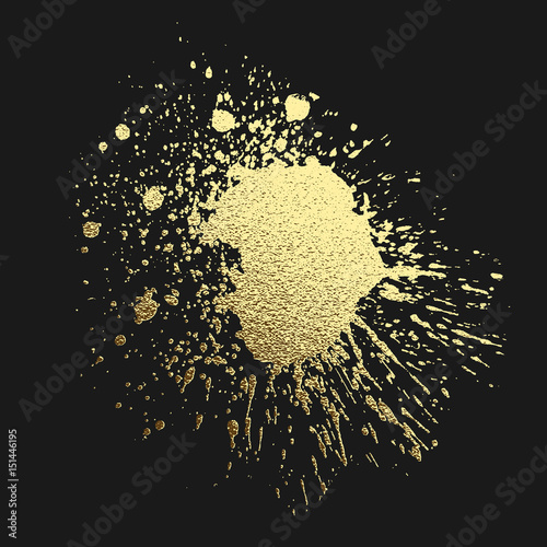 "Gold acrylic paint on the black background. Vector illustration" Stock