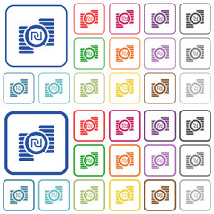 Israeli new Shekel coins outlined flat color icons