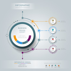 Vector Infographic 3D circle label design with arrows sign and 4 options or steps. For business, infograph template, process infographics, diagram chart, flowchart, processes diagram, time line