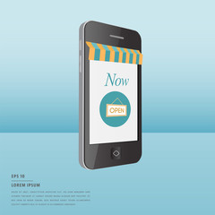 Lorem ipsum text and online shopping symbol on smartphone screen
