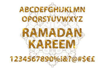 Golden letters and figures of the English alphabet