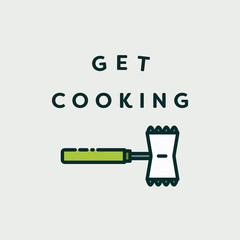 Vector image of spatula with text get cooking 