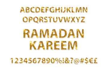 Golden letters and figures of the English alphabet