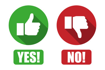 Yes and no button with thumbs up and thumbs down icons