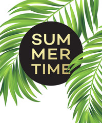 Summer poster with tropical palm leaf . Vector illustration © vik_y