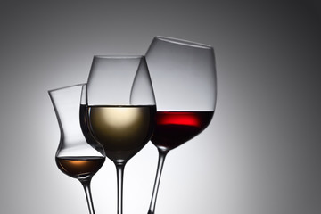 glasses with red and white wine