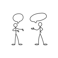 Cartoon icons of sketch stick bisiness figures in cute miniature scenes.