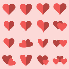 Vector icon set of various heart shapes