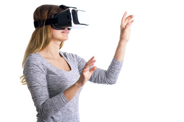 Portrait of a woman working in three-dimensional space in virtual reality