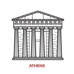 Travel Athens landmark icon. Parthenon is one of the famous architectural tourist attractions in capital of Greece. Thin line ancient column temple vector illustration in outline design.
