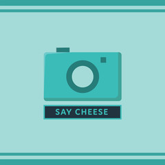 Vector image of camera with text say cheese