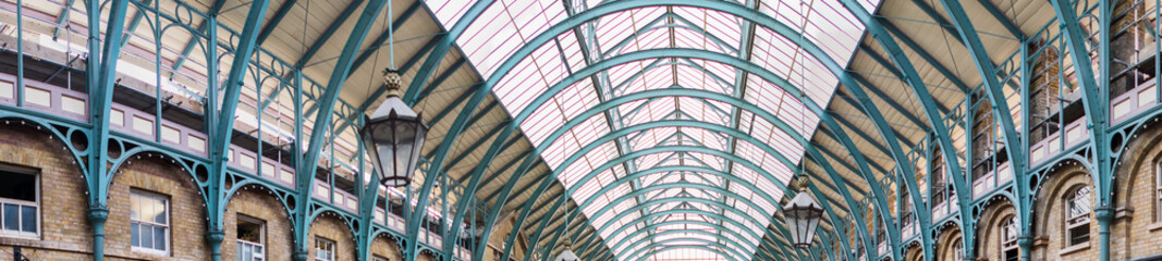 London, UK. Covent Garden Market roof, panoramic view