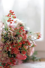 Bridal bouquet with spring flowers in pink