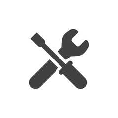Wrench icon in black on a white background. Vector illustration