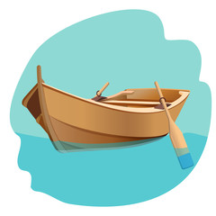 Obraz premium Wooden boat with oars vector illustration isolated on white.