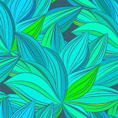 Seamless abstract leaves vector pattern. Exotic tropical ornament