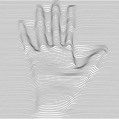 Abstract moire vector op art hand. Monochrome  graphic black and white ornament.