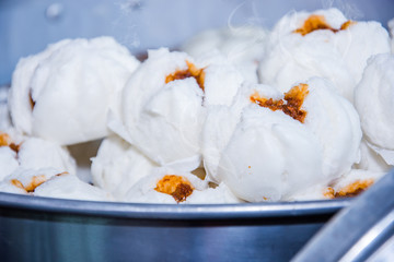 white hot steamed dumpling in the pot