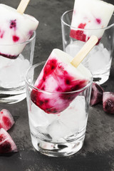 Ice cream from yogurt / coconut milk with blackberry and raspberry on a dark background