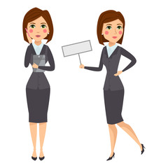 Vector business woman character silhouette standing adult office career posing young girl.