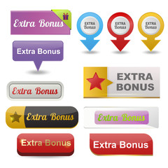 Colorful website extra bonus buttons design vector illustration glossy graphic label template banner.