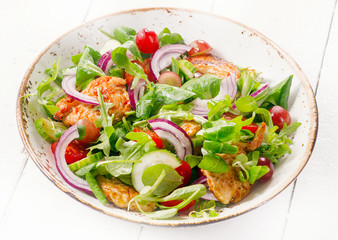Fresh salad with chicken. Healthy eating.