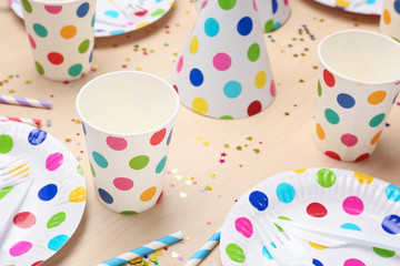 Table setting with plastic ware for summer picnic © Africa Studio