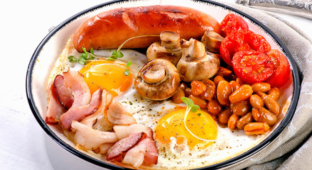 English breakfast with  fried egg