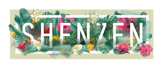 vector floral framed typographic SHENZEN city artwork