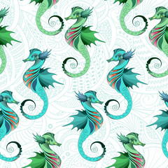 Seamless vector pattern with seahorses. Texture for wallpapers, pattern fills, textile design, web page backgrounds