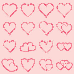 Vector icon set of various heart shapes