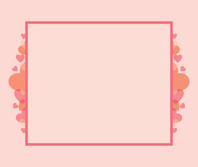 Vector illustration of rectangular frame with heart shapes