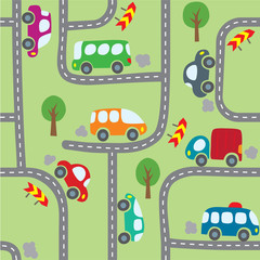 Naklejka premium Cars on the road. Seamless pattern.