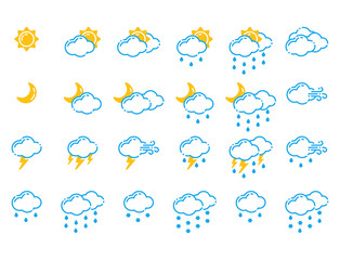 Set of weather icons vector illustration season outline design thunder temperature sign