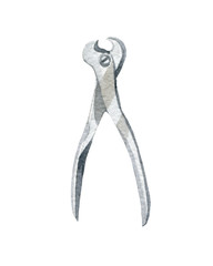 Surgery orthopedic medical instrument illustration. Hand drawn watercolor on white background.