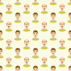 Hair loss stages man seamless pattern and types of baldness illustrated on male head.