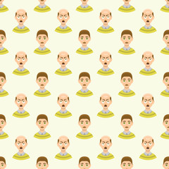 Hair loss stages man seamless pattern and types of baldness illustrated on male head.
