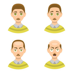 Information chart of hair loss stages types of baldness illustrated on male head vector.