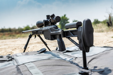 Fototapeta na wymiar Sniper rifle on bipods