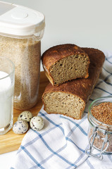 Homemade gluten free bread with linseed seeds and psyllium husk.