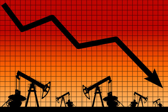 Oil Price Crisis. Oil Price Fall Graph Illustration.