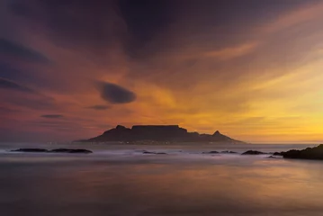 Crédence de cuisine en verre imprimé Montagne de la Table Table Mountain beach sunset