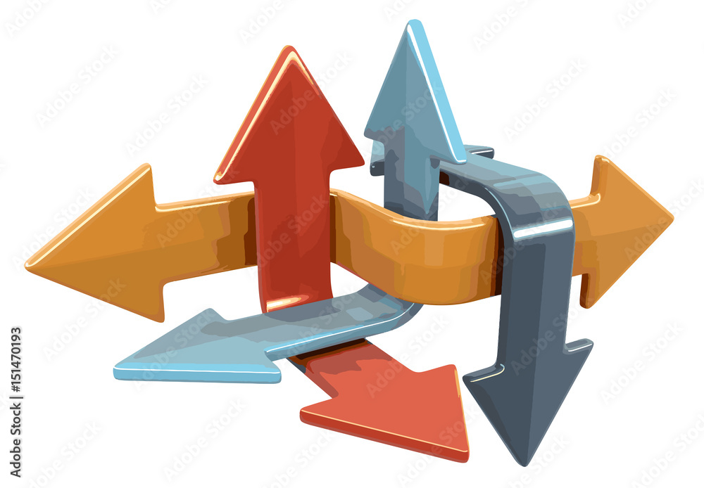 Poster 3d image of arrows in different directions. image with clipping path