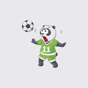 Stock vector illustration sticker emoji emoticon emotion isolated illustration character kicker panda football player goalkeeper forward defender catches flying ball