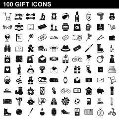 100 gift icons set, simple style