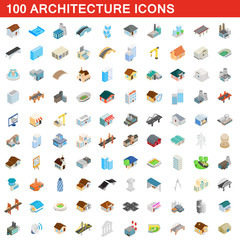 100 architecture icons set, isometric 3d style