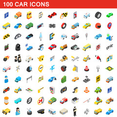 100 car icons set, isometric 3d style