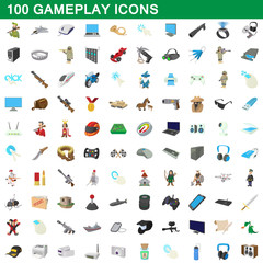 100 gameplay icons set, cartoon style