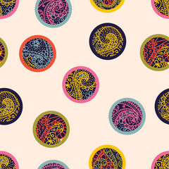 Polka dot and paislea. Vector seamless pattern
